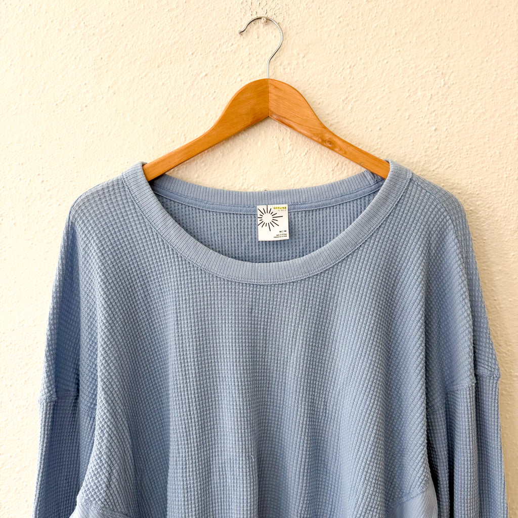 Aerie Offline Oversized Waffle Long Sleeve Shirt with Thumbholes in Cornflower Blue | M