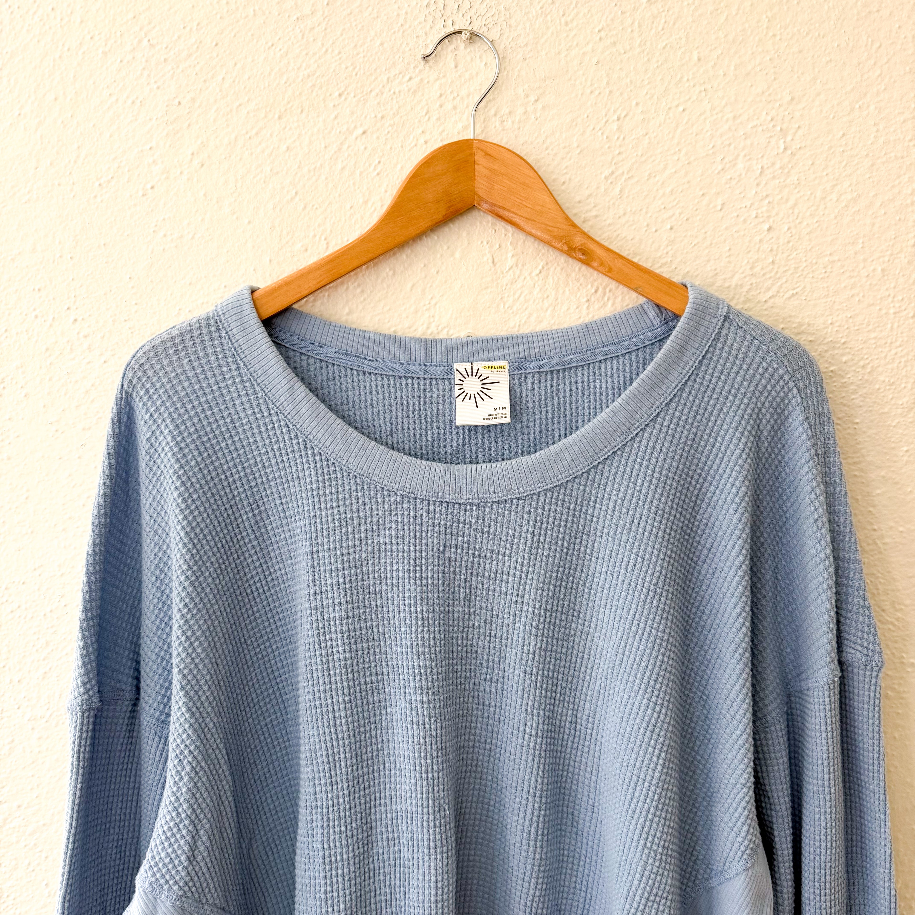 Aerie Offline Oversized Waffle Long Sleeve Shirt with Thumbholes in Cornflower Blue | M