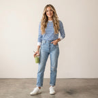 J.Crew Striped Long Sleeve Tee in Sunwashed Sea Blue White | XXS