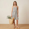 LOFT Black & White Stripe Midi Sun Dress | 0P