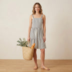 LOFT Black & White Stripe Midi Sun Dress | 0P