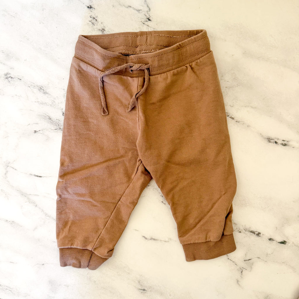 H&M Basics Organic Cotton Tan + Brown Joggers Bundle | 3-6m