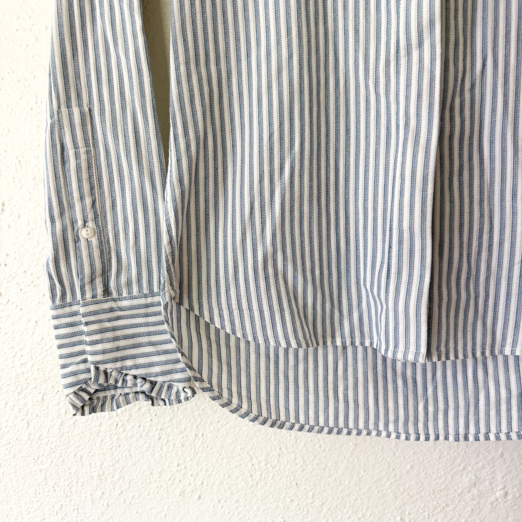 Rag & Bone Jordan Ruffle Neck Long Sleeve Button Up Shirt in Blue Stripe | S