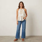 Zimmermann Petite Lace High Neck Sleeveless Peplum Top in Ivory | 0P