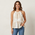 Zimmermann Petite Lace High Neck Sleeveless Peplum Top in Ivory | 0P