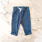 Firsts by Petit Lem Dog Appliqué Navy Blue Thermal Long Sleeve Top Pants Matching Set | 0-3m