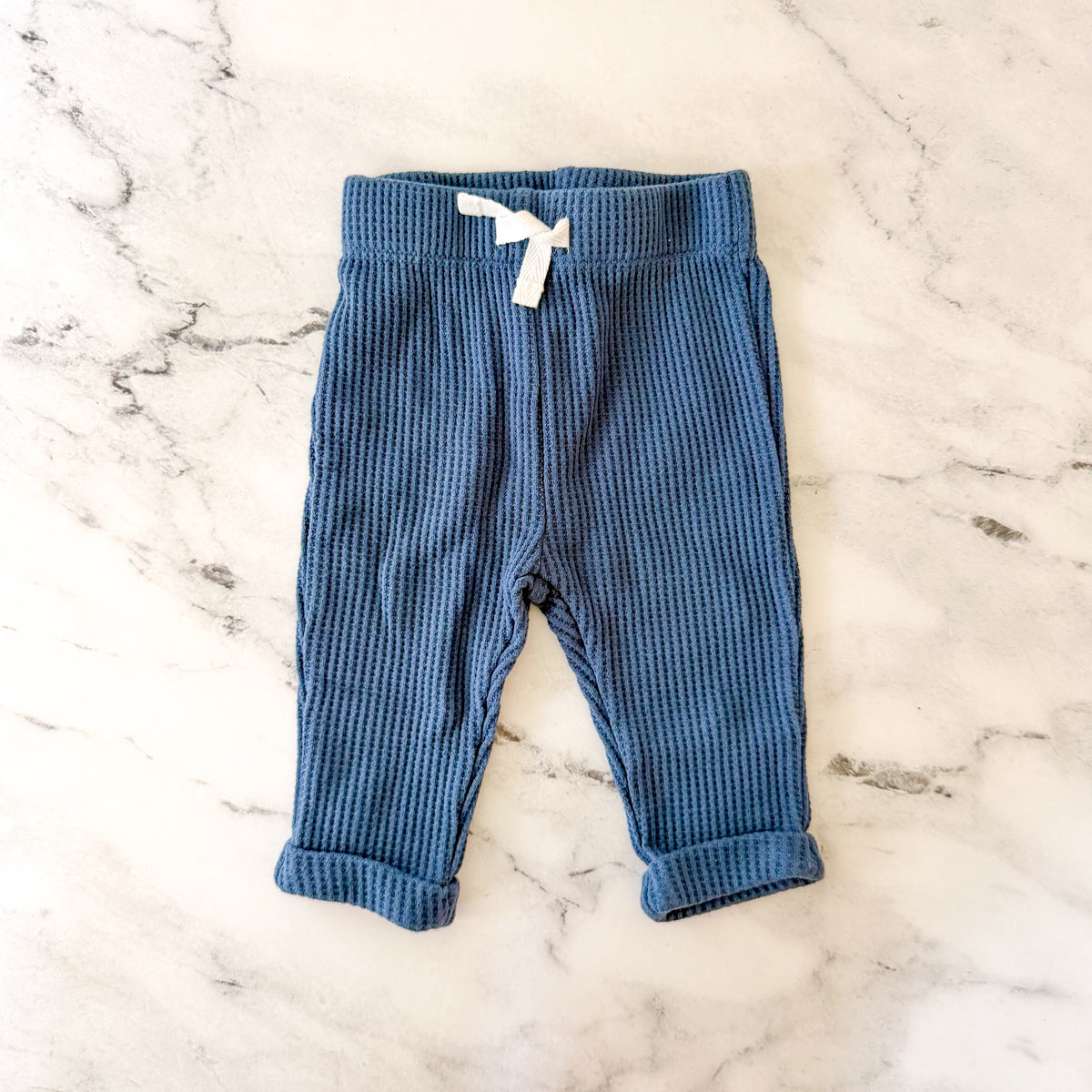 Firsts by Petit Lem Dog Appliqué Navy Blue Thermal Long Sleeve Top Pants Matching Set | 0-3m