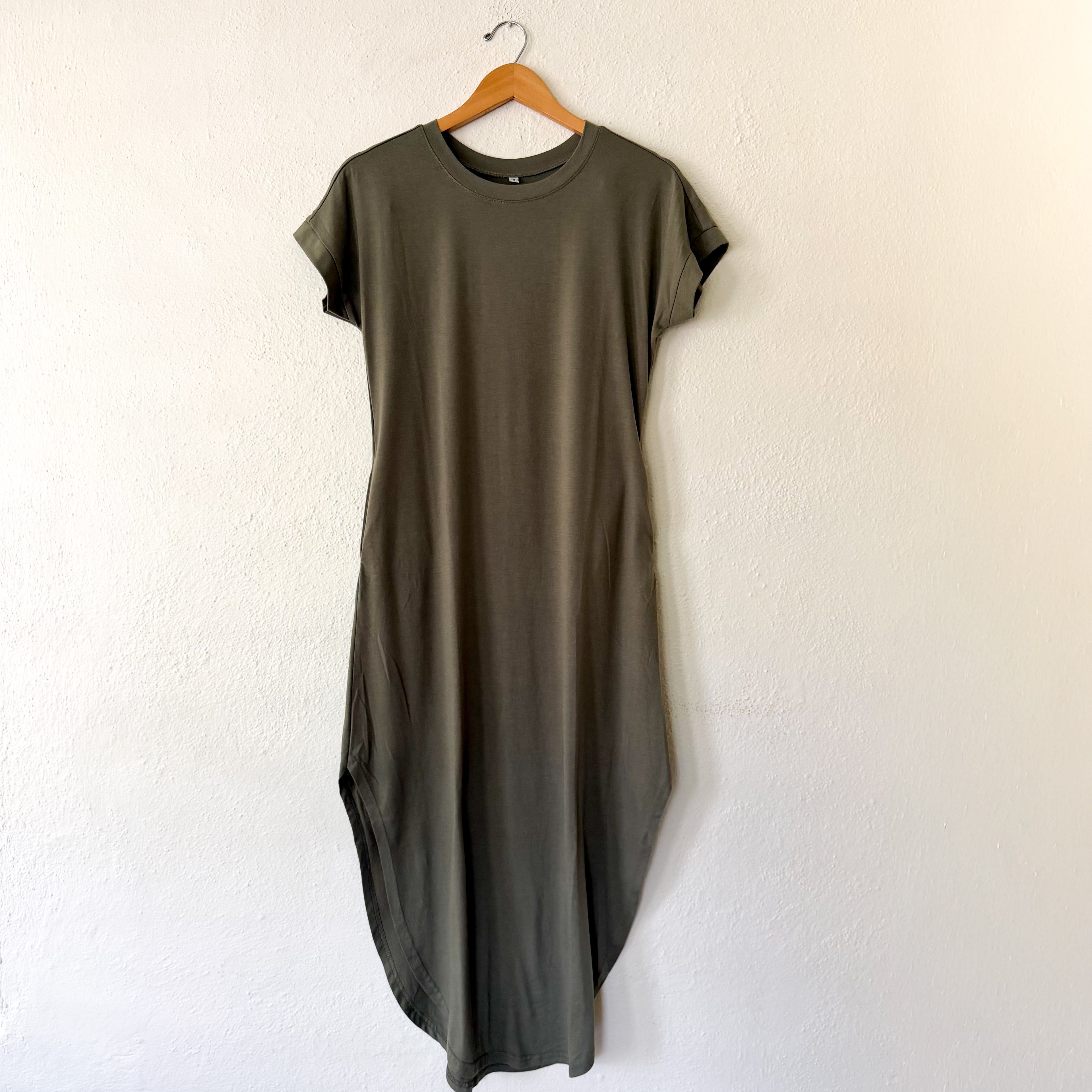 Women's Olive Green Midi Jersey Dress | Small