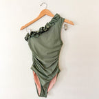 J.Crew Matte Ruffle One-Shoulder One-Piece Swimsuit in Cool Cypress | 2