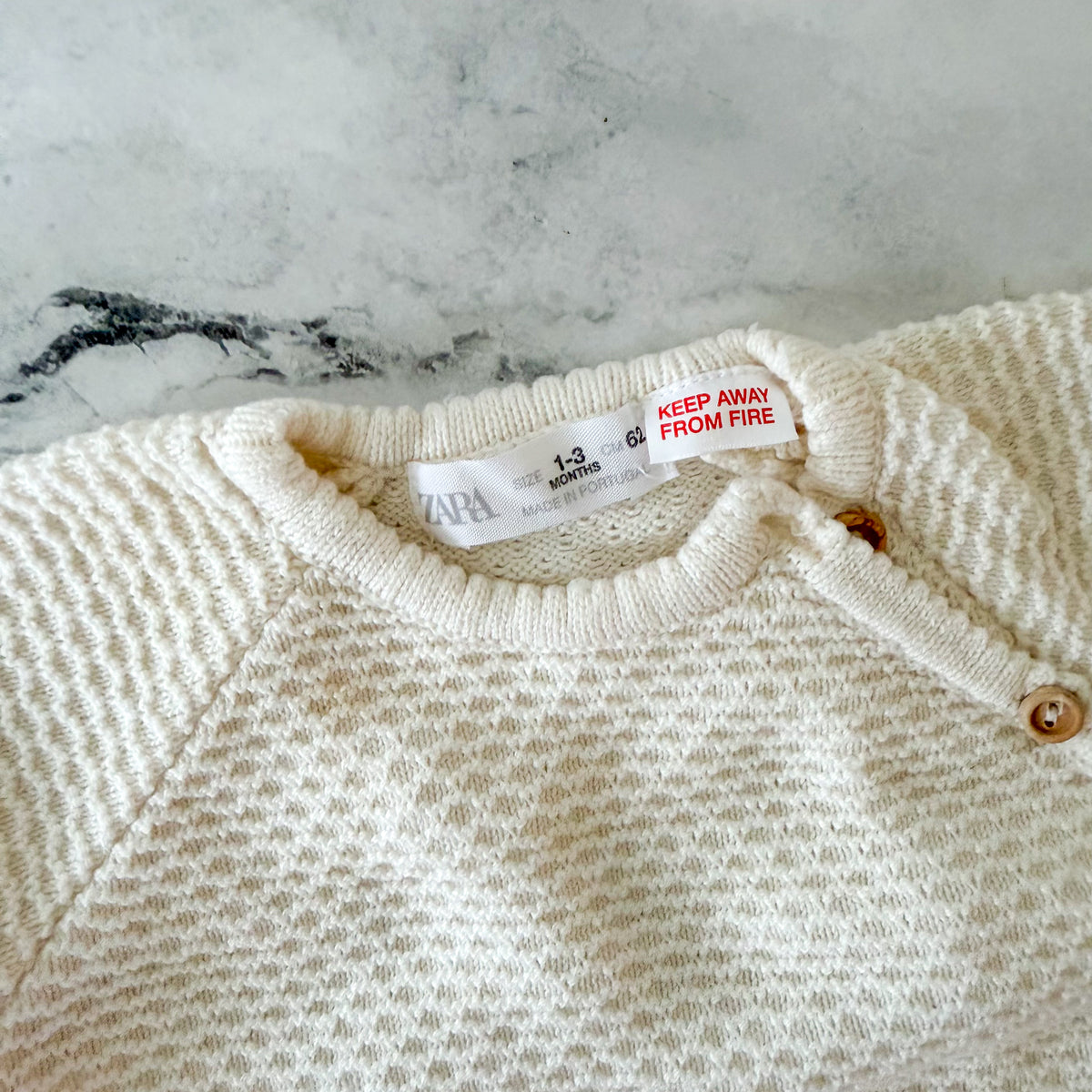 Zara Cream Textured Long Sleeve Sweater + Pants Matching Set | 0-3m