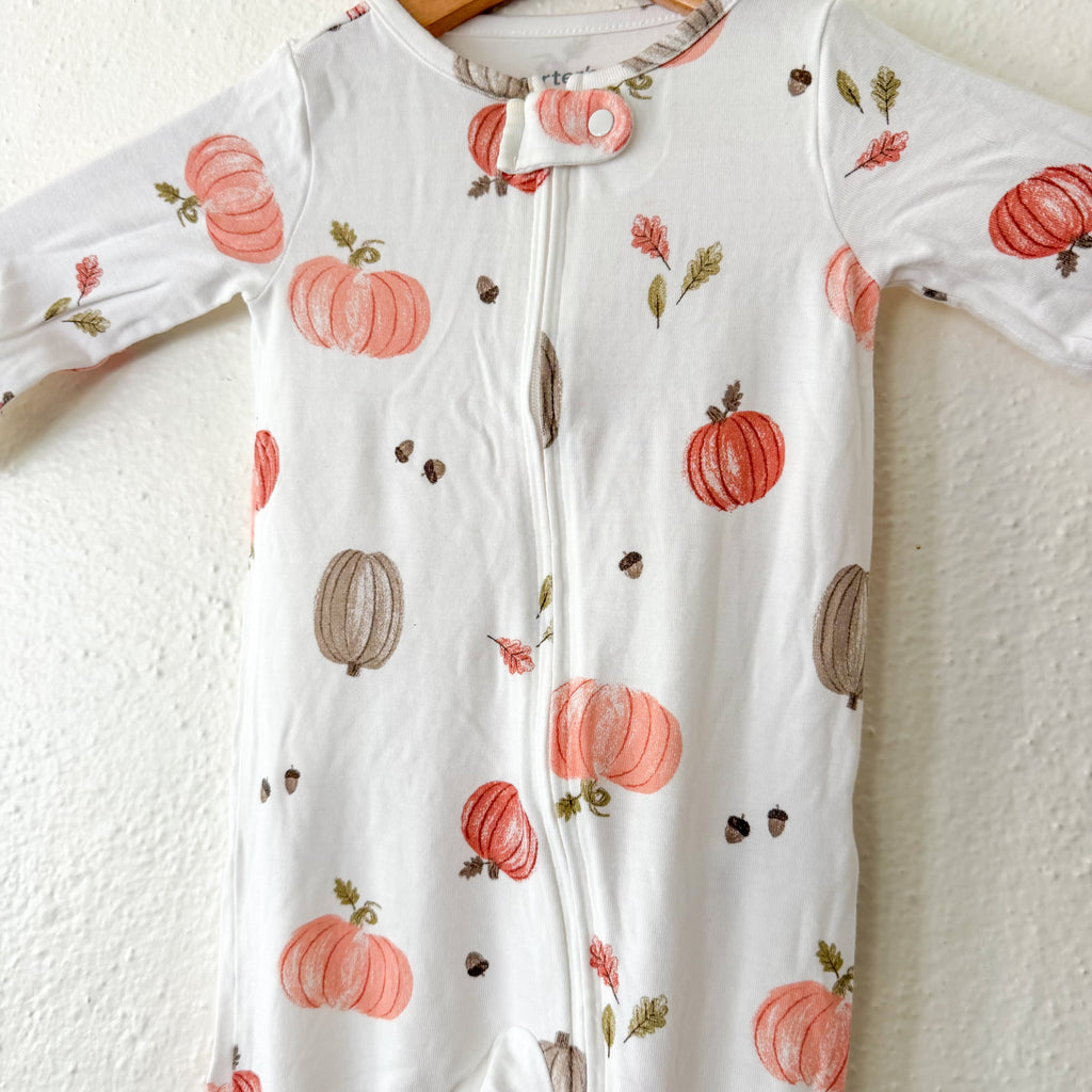 Carter's Just One You Fall Pumpkin Cream Long Sleeve Footed Zipper Sleeper | 3-6m