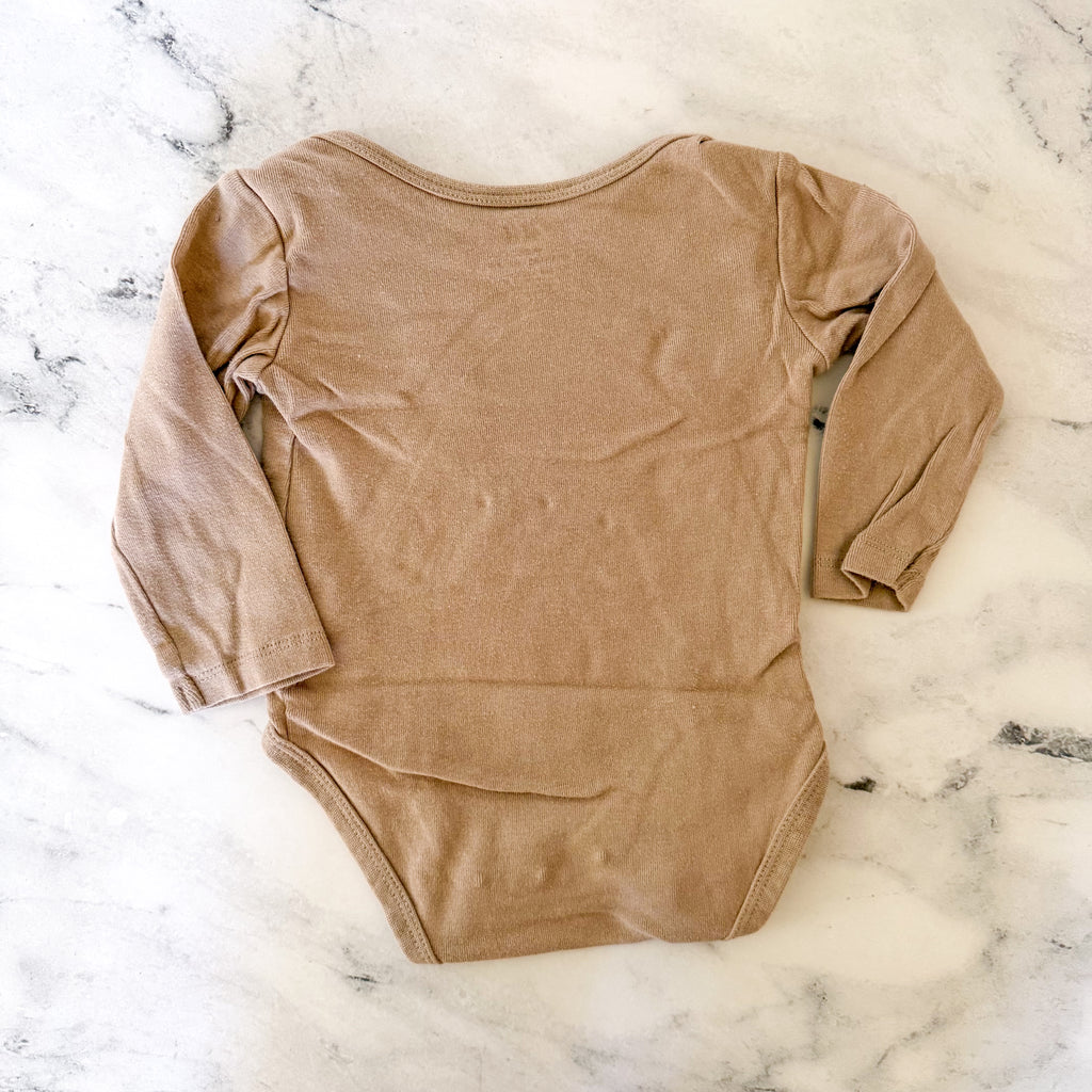 H&M Basics Organic Cotton Solid Charcol + Tan Long Sleeve Bodysuit Bundle | 6-9m