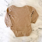 H&M Basics Organic Cotton Solid Charcol + Tan Long Sleeve Bodysuit Bundle | 6-9m