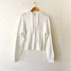 Free Assembly Creamy White Cozy Yarn Cable Knit Hoodie Sweater | XS