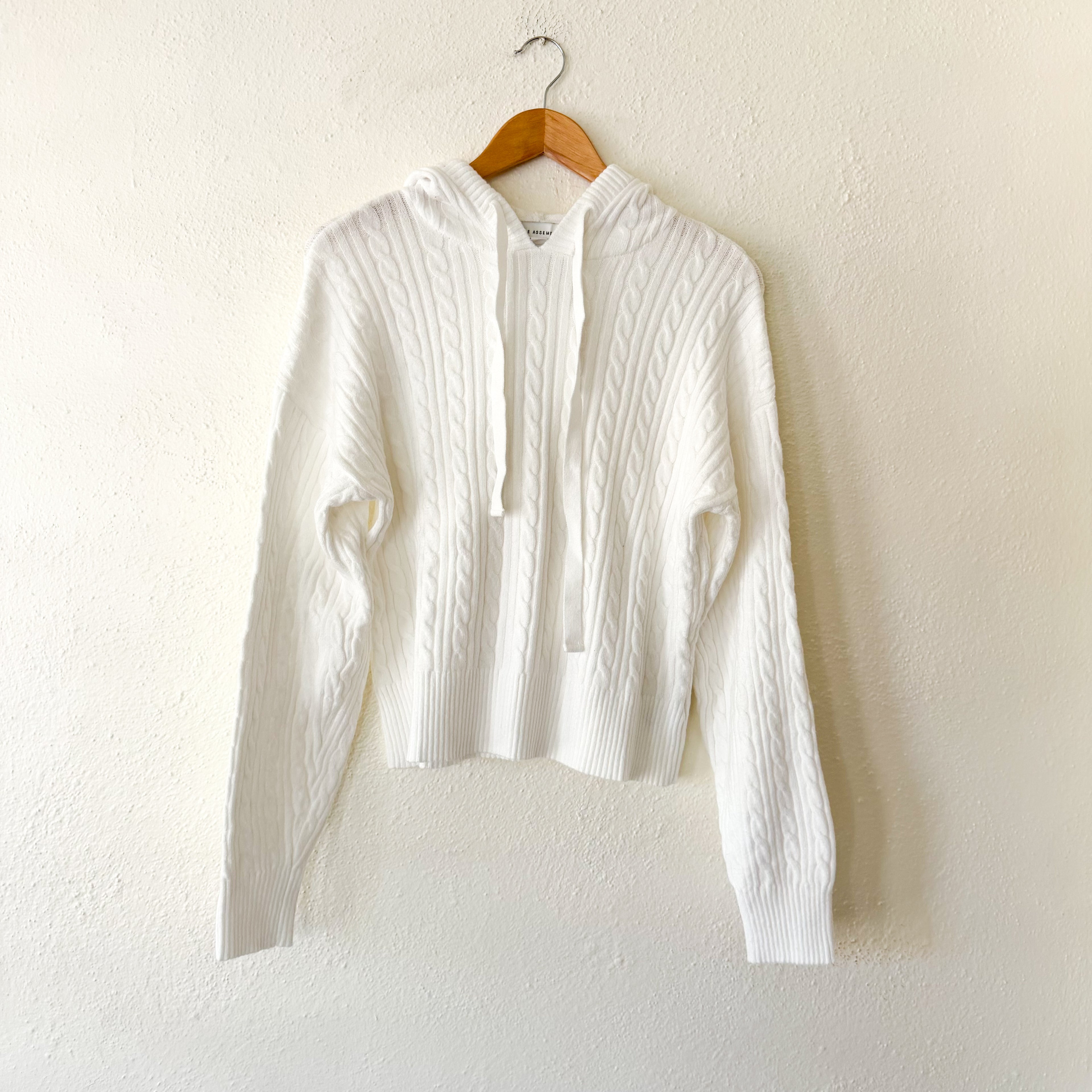 Free Assembly Creamy White Cozy Yarn Cable Knit Hoodie Sweater | XS