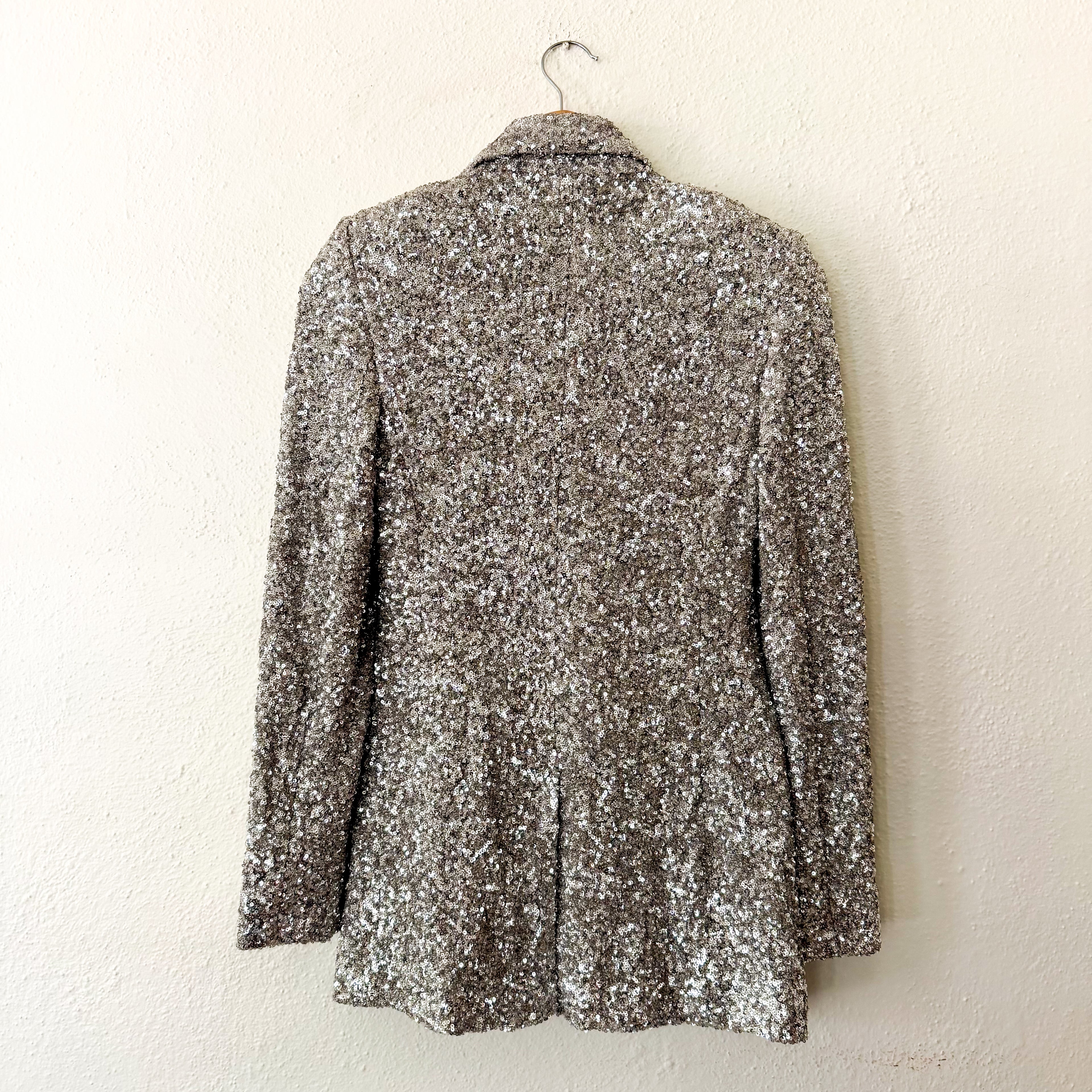 Express Silver Sequin One Button Boyfriend Blazer |  XS