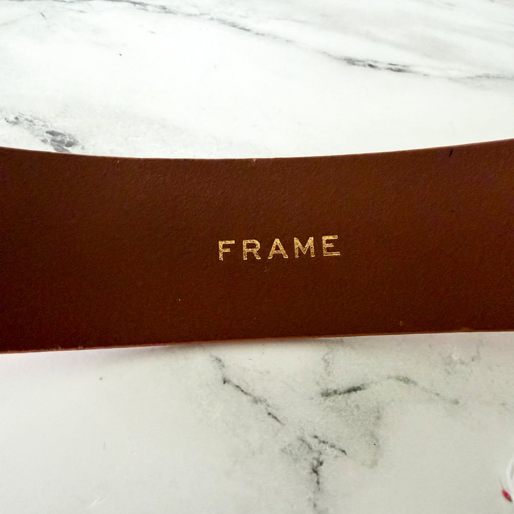 Frame Denim Grand Oval Wide Leather Belt in Natural | S