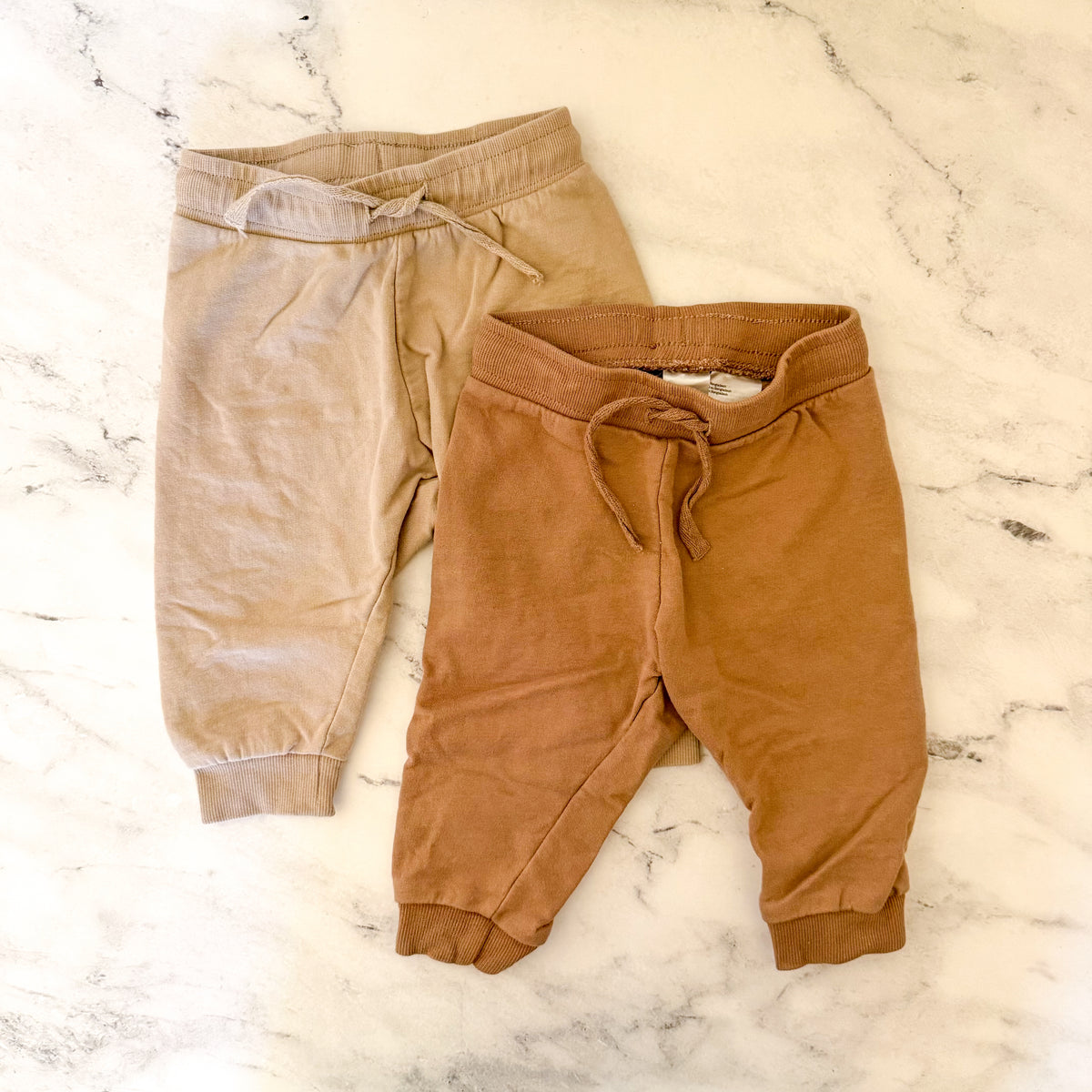 H&M Basics Organic Cotton Tan + Brown Joggers Bundle | 3-6m