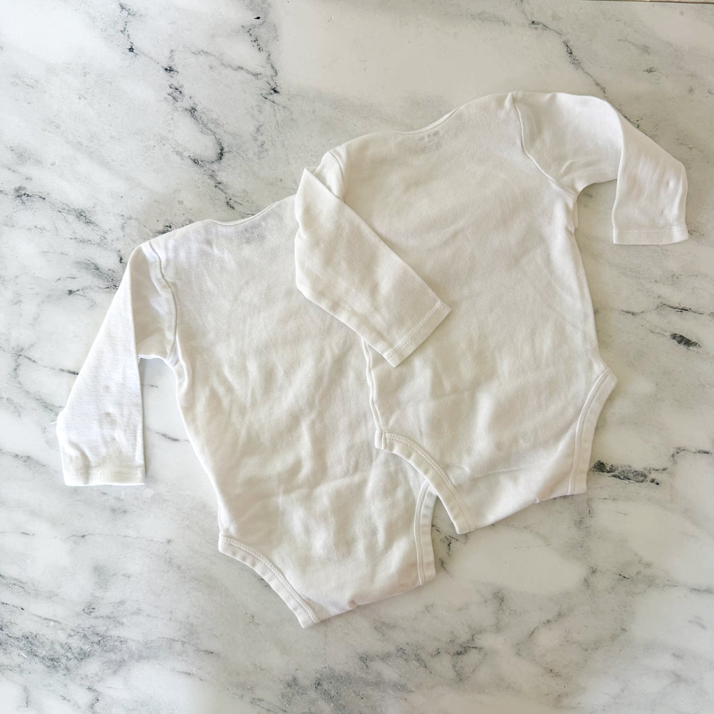Gerber Basics White Cotton Long Sleeve Bodysuits Bundle x2 | 3-6m