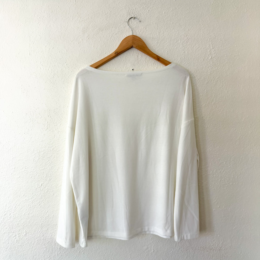 AllSaints Rita Boatneck Long Sleeve Oversize T-Shirt in Cream | XS
