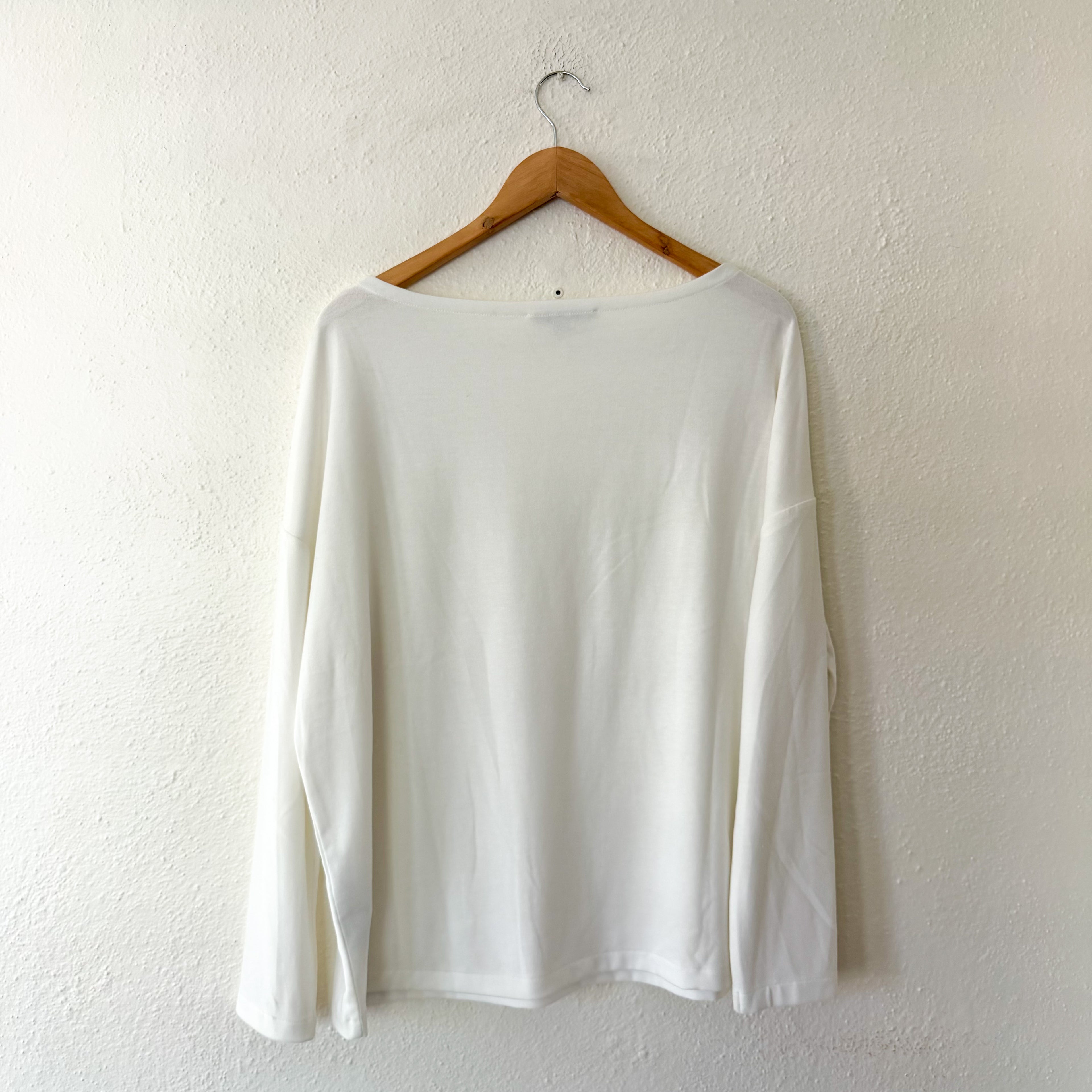 AllSaints Rita Boatneck Long Sleeve Oversize T-Shirt in Cream | XS