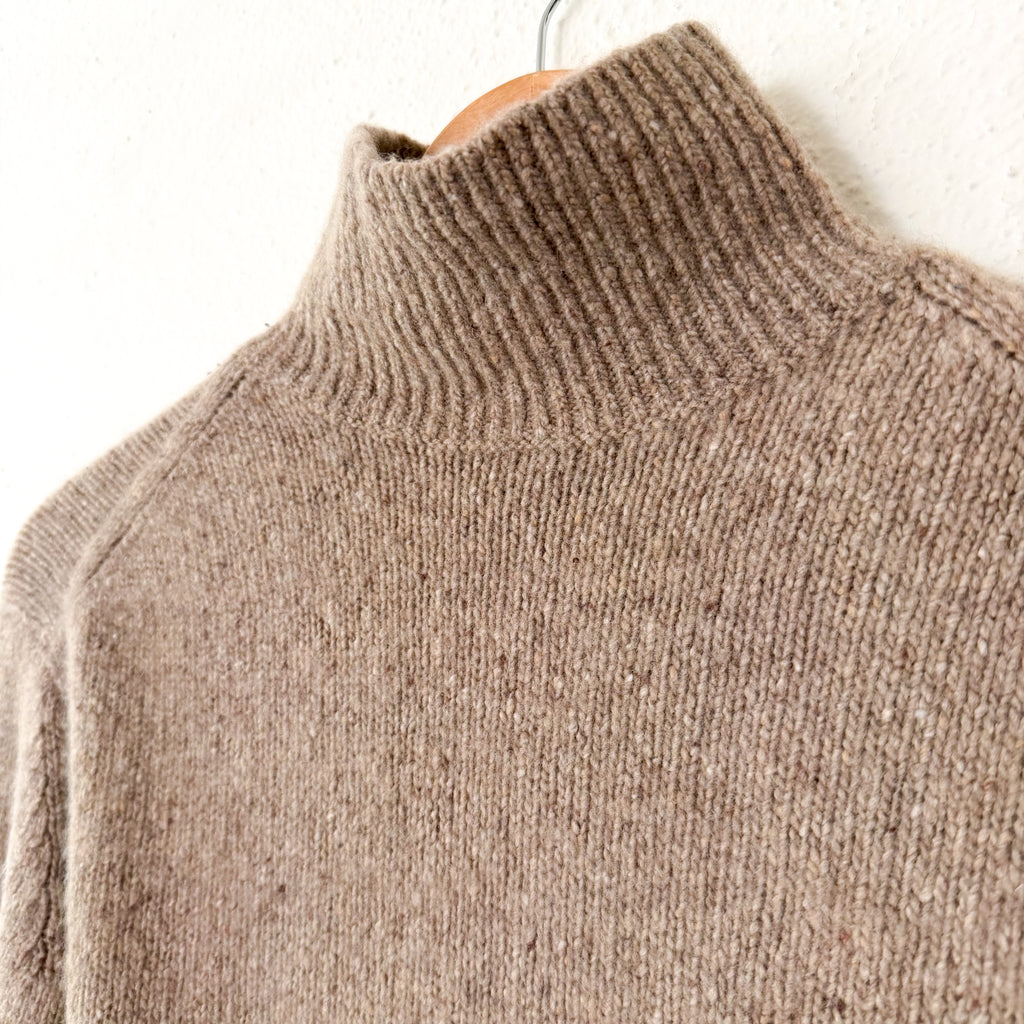 Vince 100% Cashmere Donegal Side Slit Turtleneck Sweater in Beige Camel | XXS