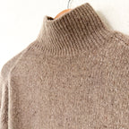 Vince 100% Cashmere Donegal Side Slit Turtleneck Sweater in Beige Camel | XXS