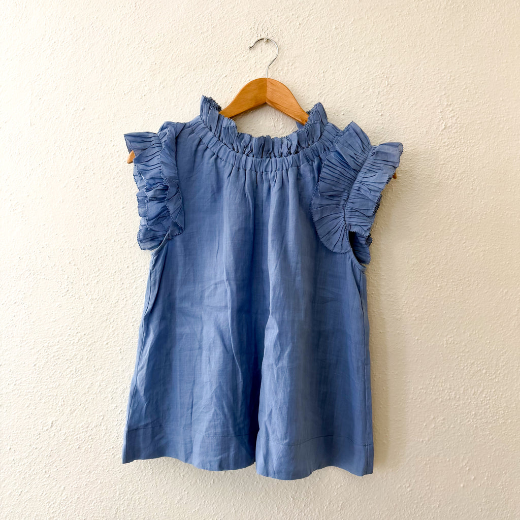 Sea New York Ramie Mock Neck Ruffle Sleeveless Top in Carolina Blue | XXS