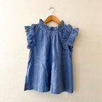 Sea New York Ramie Mock Neck Ruffle Sleeveless Top in Carolina Blue | XXS