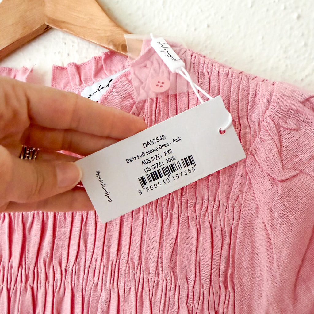 Petal & Pup Darla Puff Sleeve Midi Dress in Pink | XXS