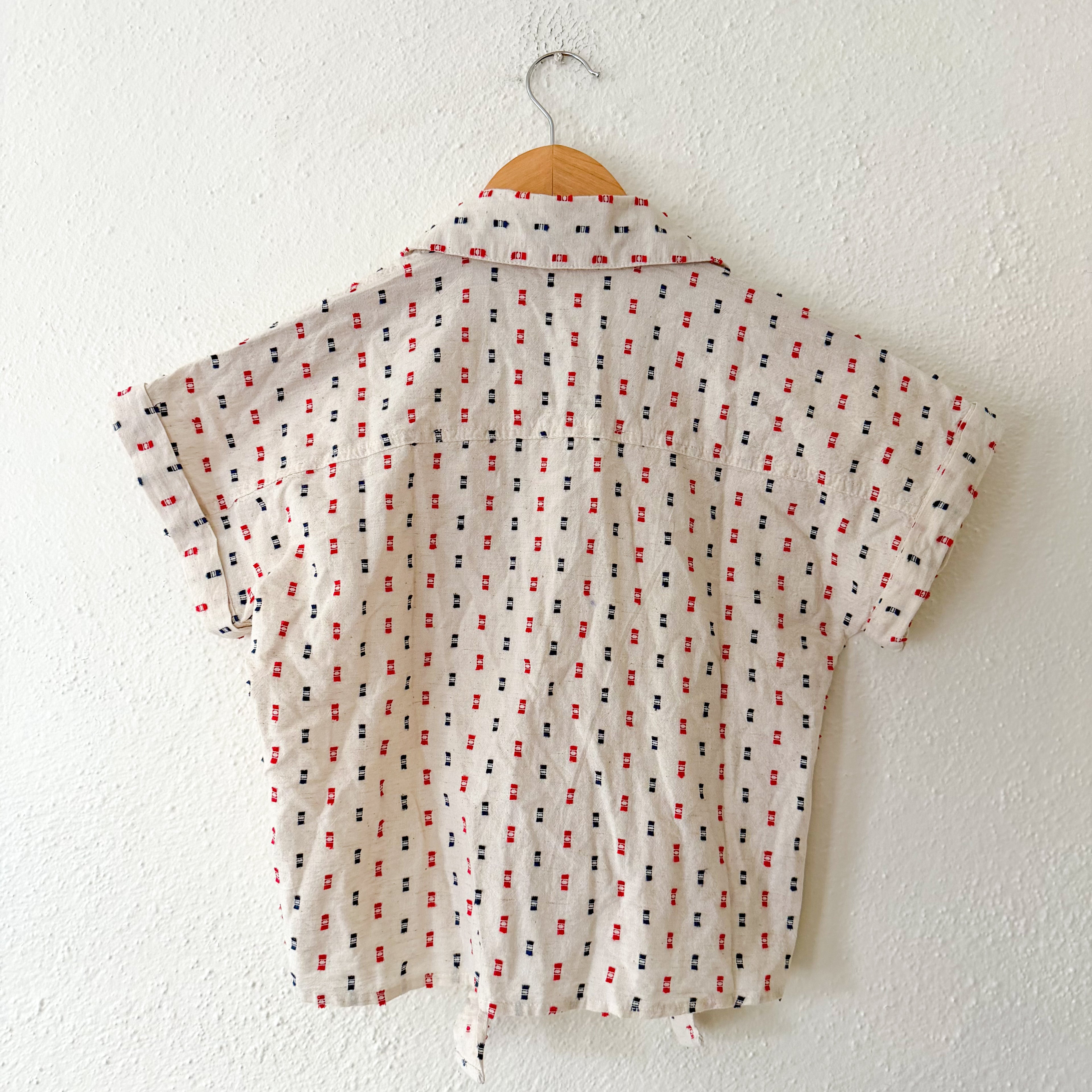 Sim & Sam Linen Blend Americana Red Blue Natural Button Down Shirt | S