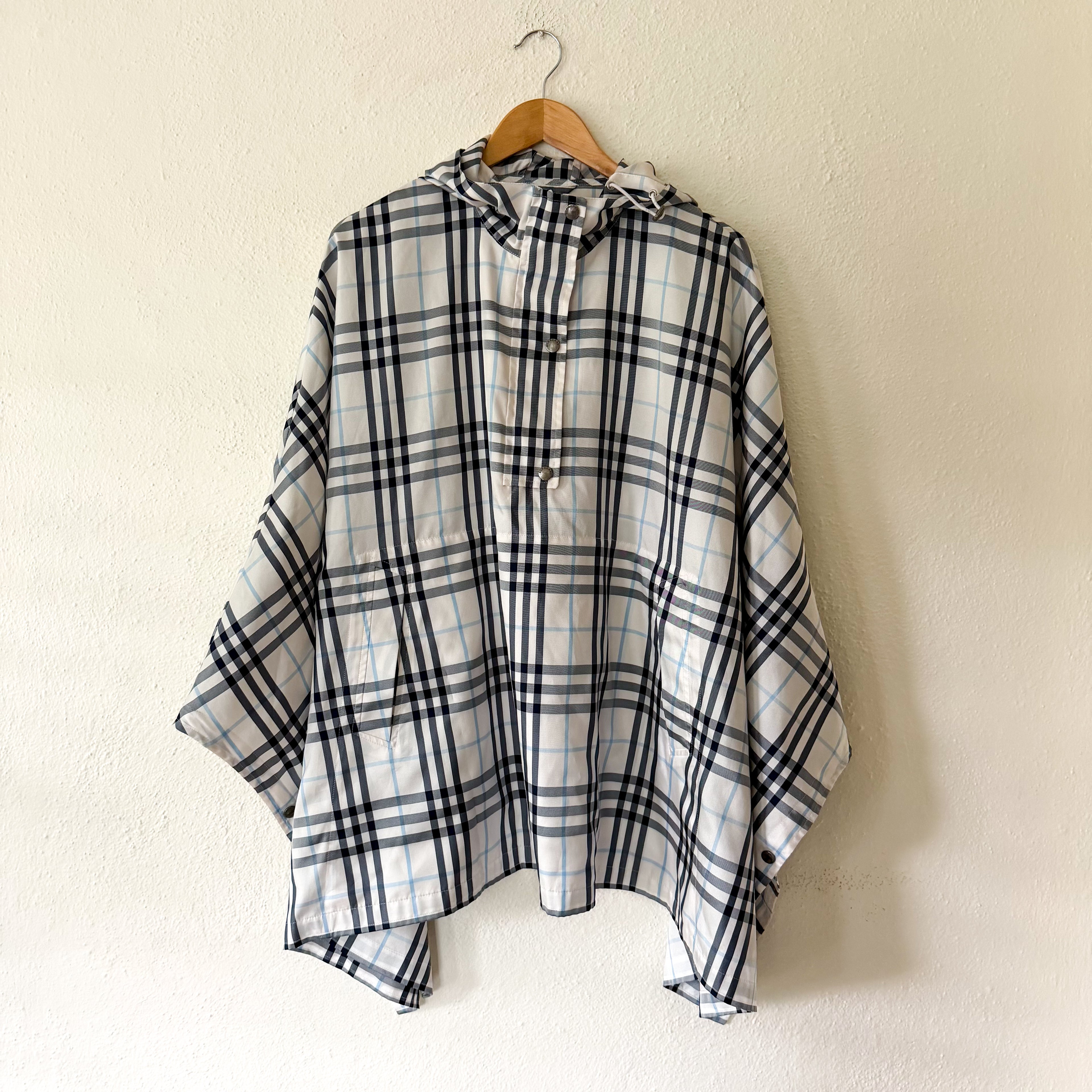 Burberry London Light Blue Plaid Packable Poncho Raincoat | OS