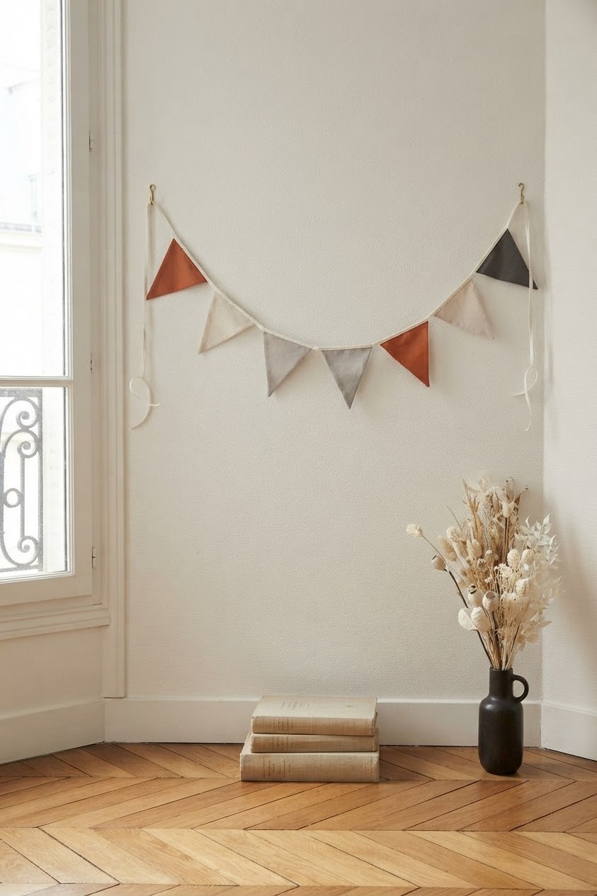 H&M Home Cotton Flag Banner Garland Neutral Rust Boho Nursery Decor | 105" x 6"