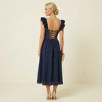 ASTR The Label Wedelia Bustier Midi Dress in Navy Blue | S