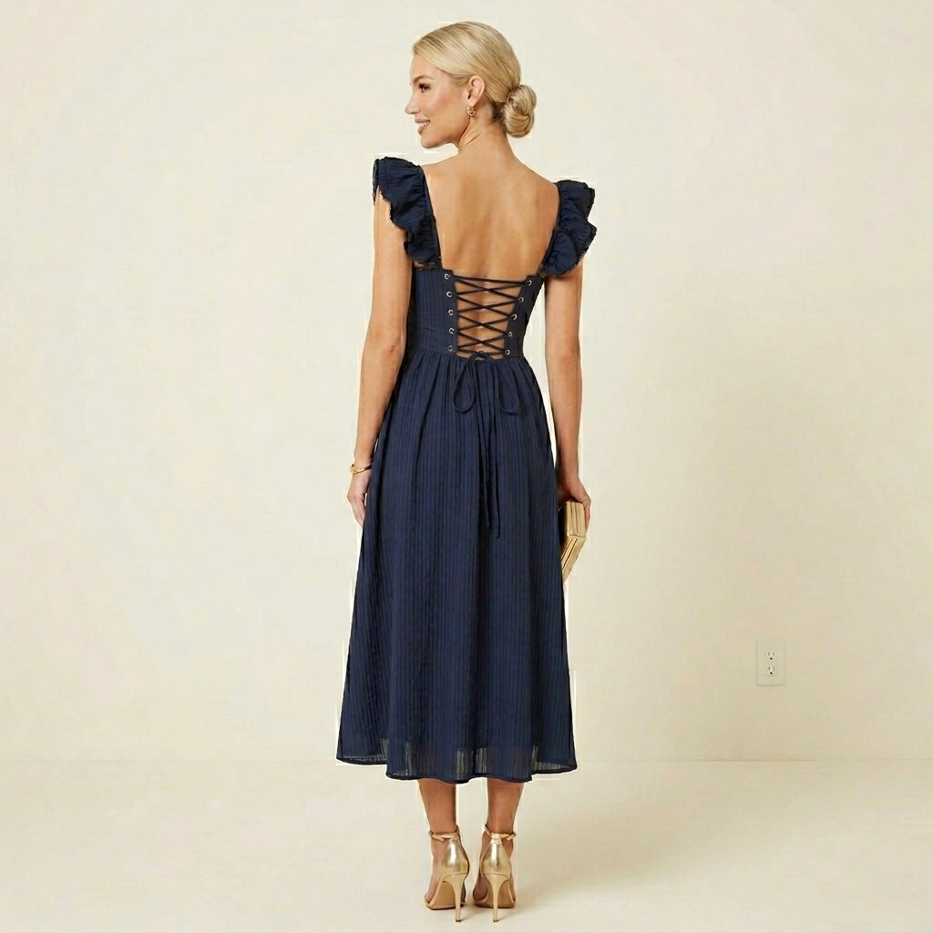 ASTR The Label Wedelia Bustier Midi Dress in Navy Blue | S