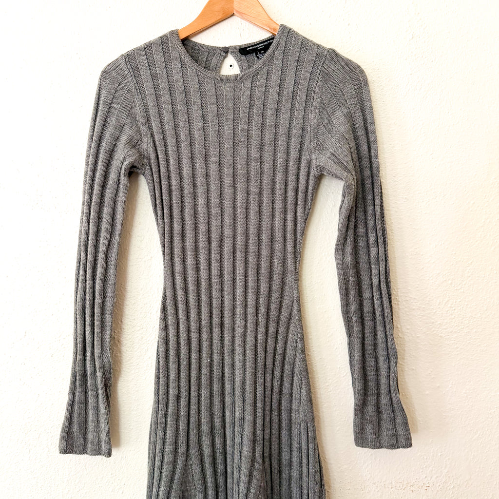 French Connection Babysoft Fit and Flare Ribbed Sweater Dress in Dark Grey | XS