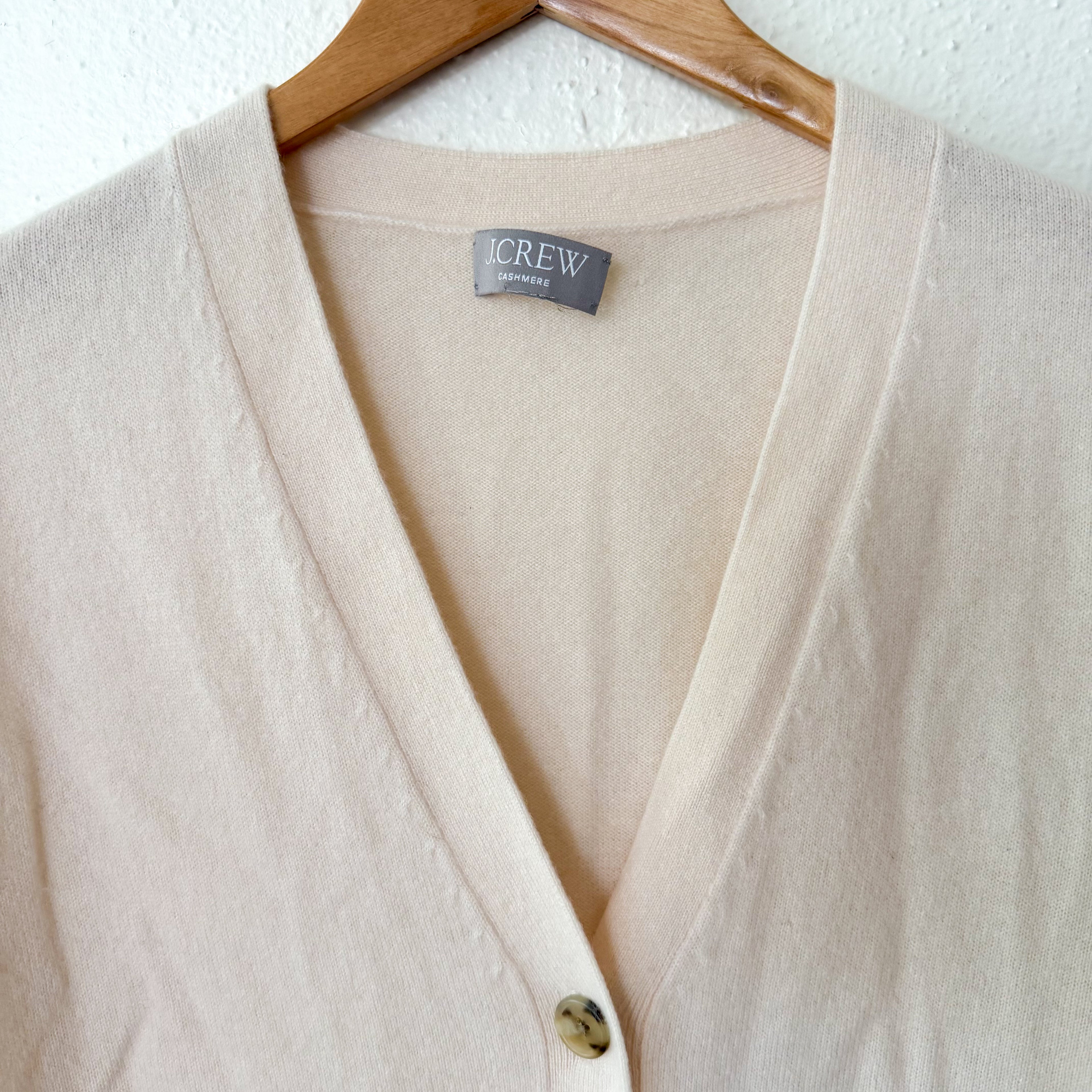 J.Crew 100% Cashmere V-Neck Relaxed Cardigan Sweater in Cream | XS
