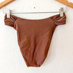 Abercrombie & Fitch Mid-Rise Rouched Side Bikini Bottoms in Brown | S
