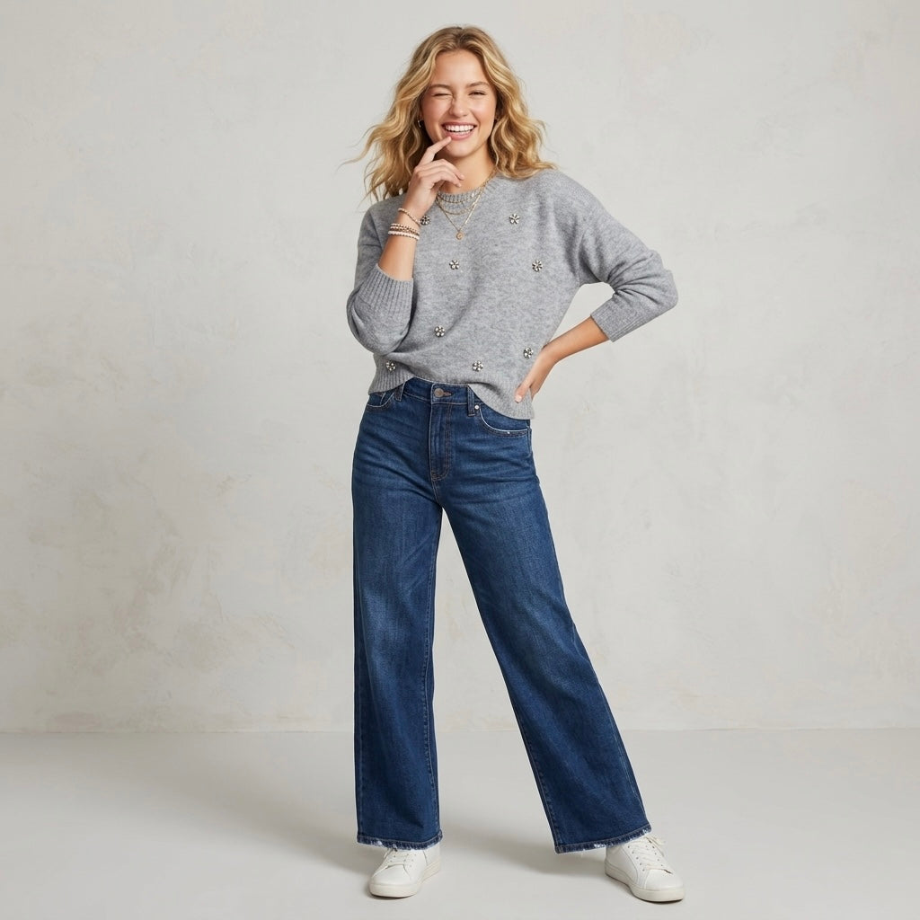 Free Assembly Sweater with Rhinestones in Heather Grey | Medium