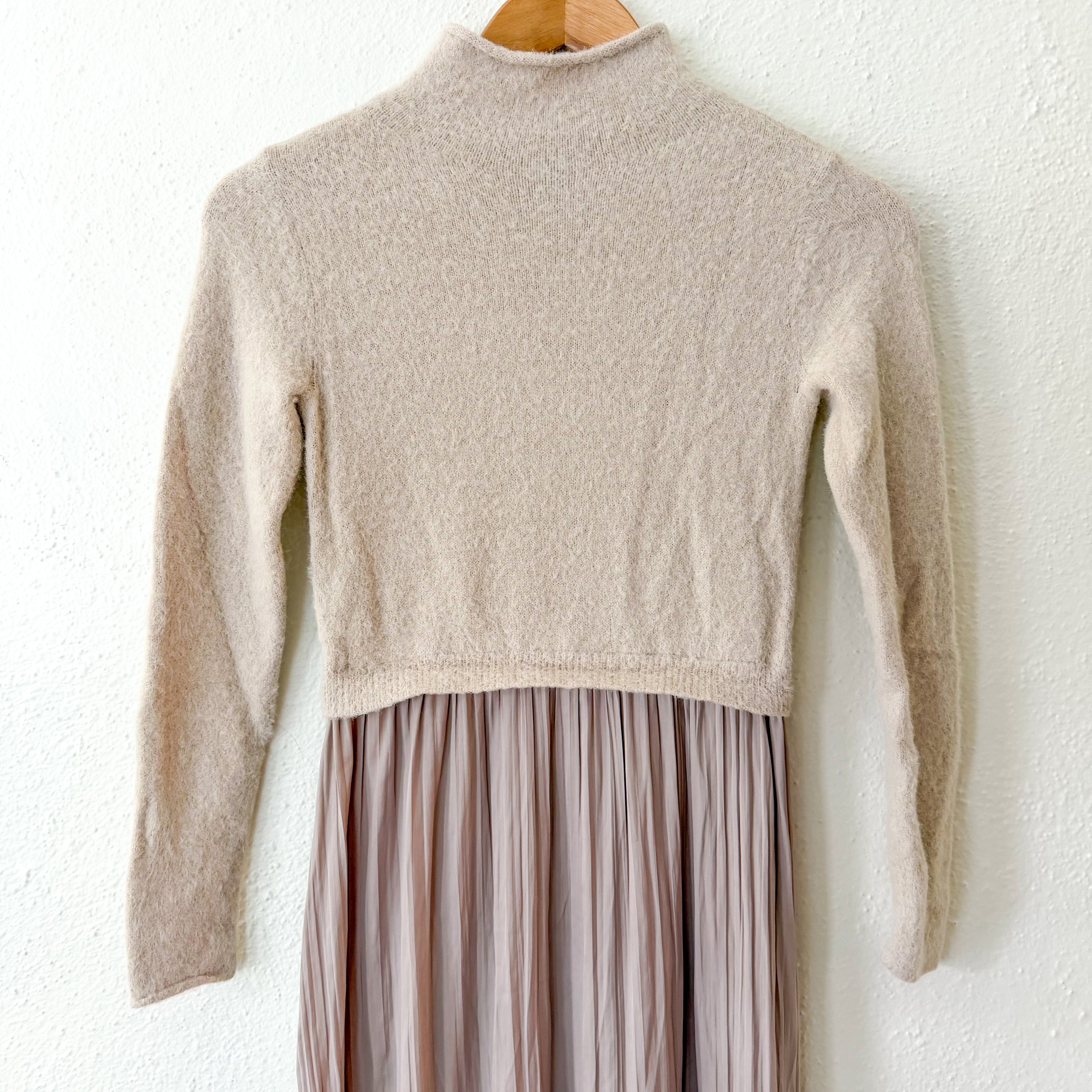 Anthropologie The Thea Twofer Eyelash Mockneck Sweater Dress Neutral Beige | XXS
