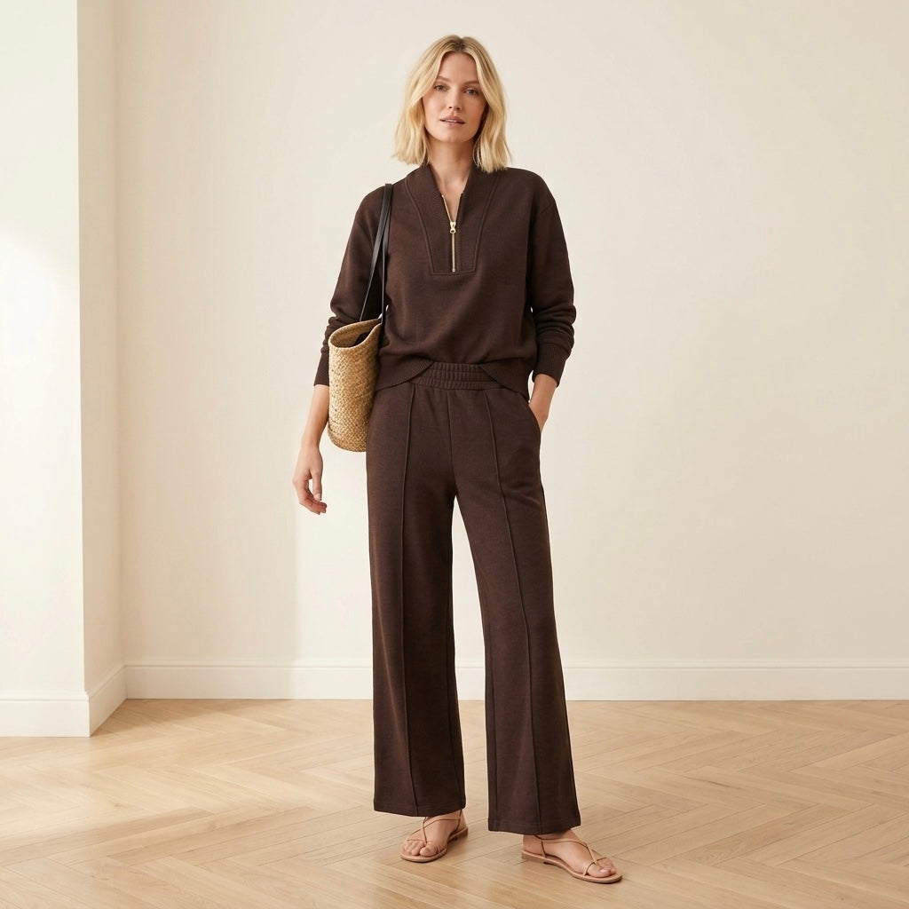 Varley Double Soft Sally Half-Zip Pullover Sweatshirt in Coffee Bean Marl | XS