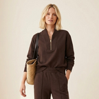 Varley Double Soft Sally Half-Zip Pullover Sweatshirt in Coffee Bean Marl | XS