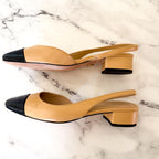 Veronica Beard Cecile Half D'Orsay Slingback Pump Captoe Heels in Black & Ecru | 6