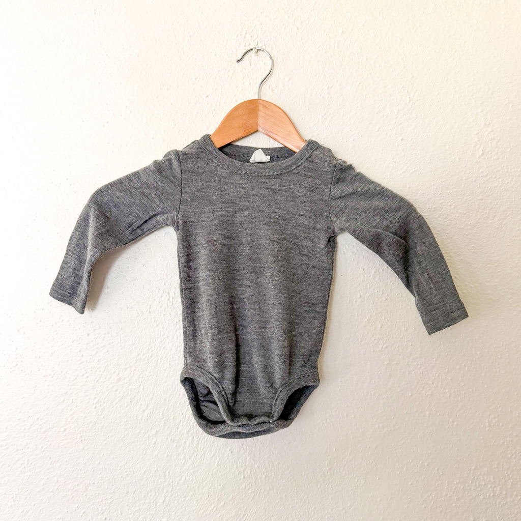 H&M 100% Washable Wool Charcoal Long Sleeve Bodysuit | 9-12m