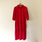 Pommander Place Hibiscus Red Cotton Mabel Tiered Maxi Dress, |XS