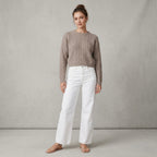 J.Crew 100% Cashmere Perfect Cable Knit Crewneck Sweater in Tan | XS