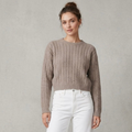 J.Crew 100% Cashmere Perfect Cable Knit Crewneck Sweater in Tan | XS