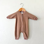 H&M Brown Fleece Zip-Front Sleeper Jumpsuit | PM (Premie)