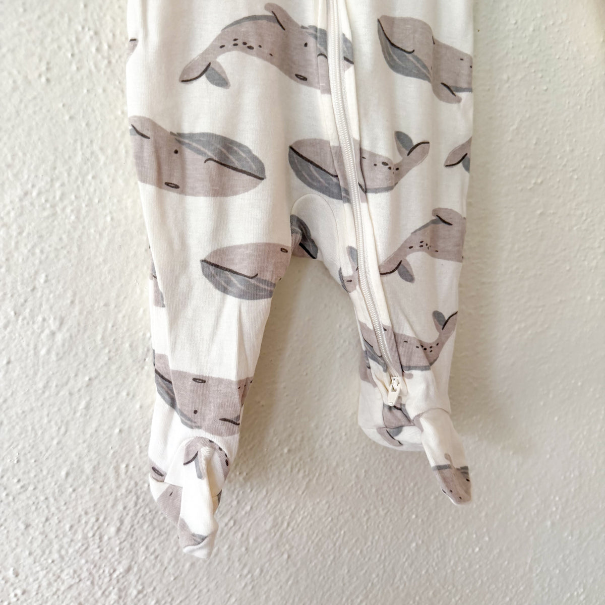 Carter's Cream Whales Long Sleeve 2-Way Zipper Footed Sleeper | 0-3m