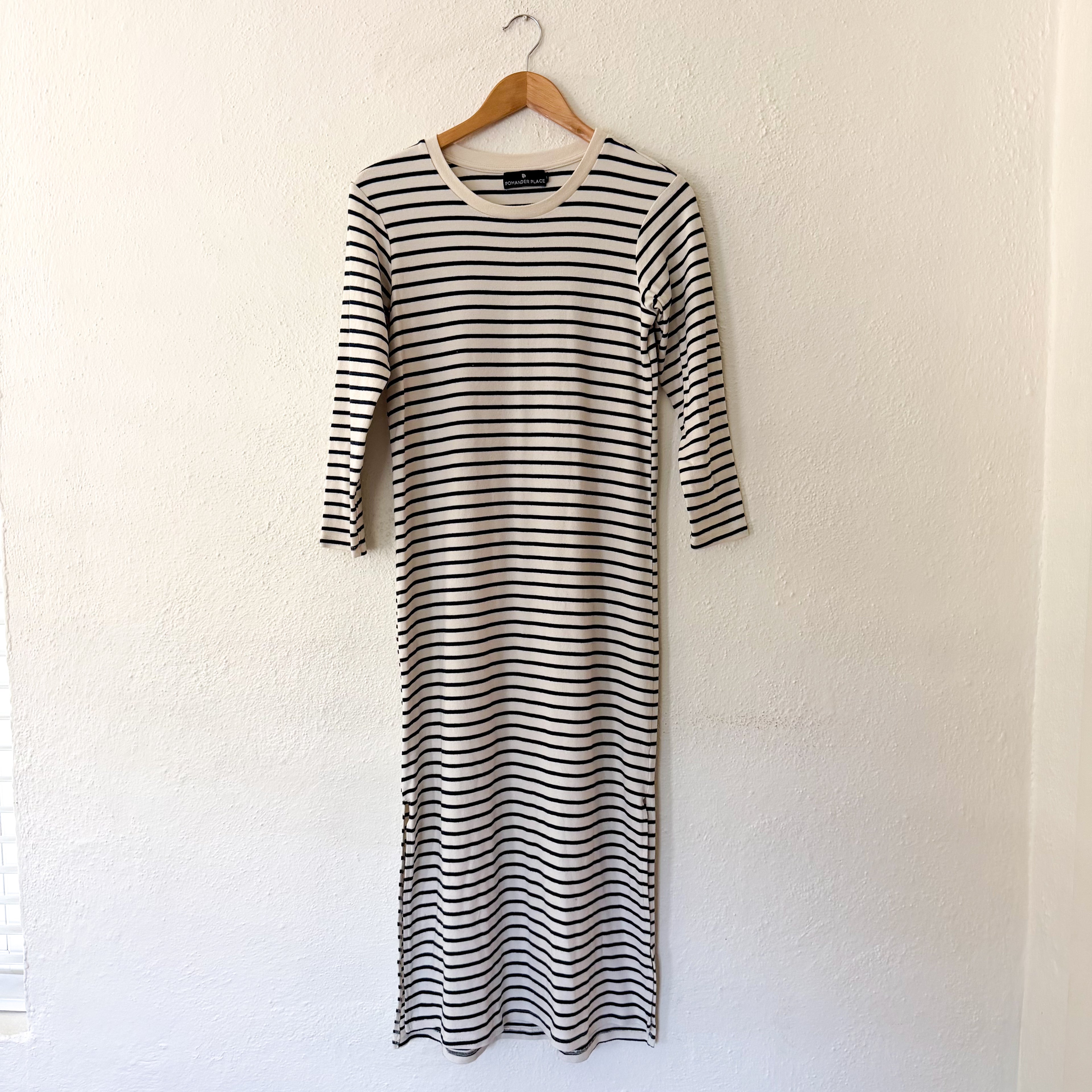 Pomander Place Navy Stripe Gio 3/4 Sleeve Jersey Maxi Dress | XS